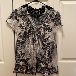 Black / White / Silver Short-Sleeved Top • Unity World Wear Maternity • Medium